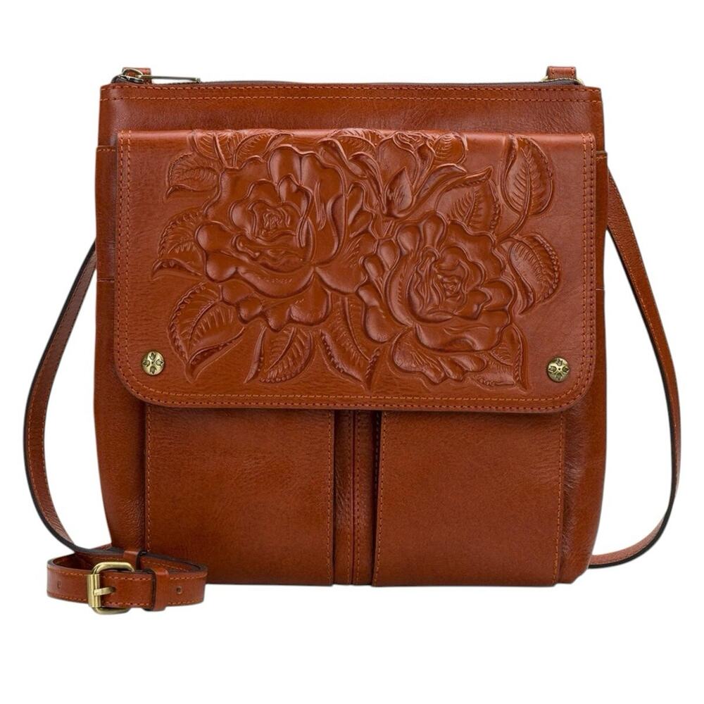 Patricia Nash Ellson Tooled Leather Messenger Crossbody Purse Bag Cinnamon